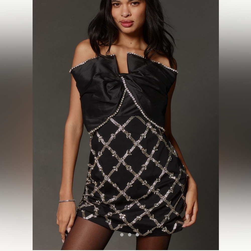 MAEVE STRAPLESS BOW SEQUIN MINI DRESS SIZE 12 MSRP $368.00 NWT